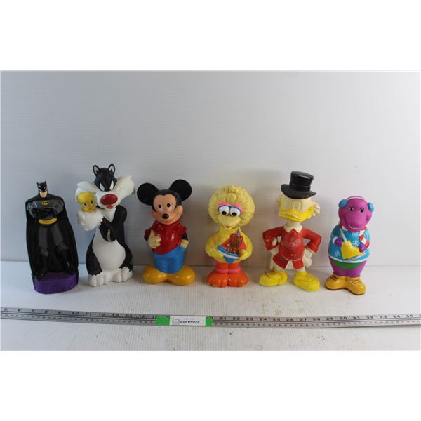 (6) Vintage Bubblebath Bottles - Disney, Looney Toons and Batman