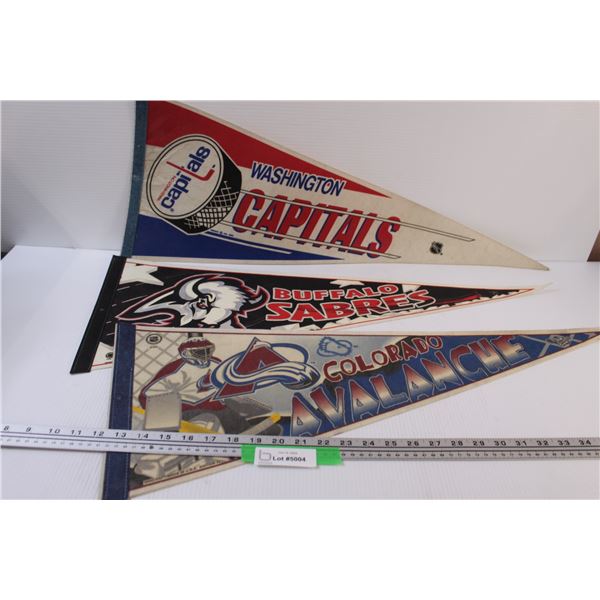 (3) NHL Hockey Pennants: Washington Capitals, Buffalo Sabres, Colorado Avalanche