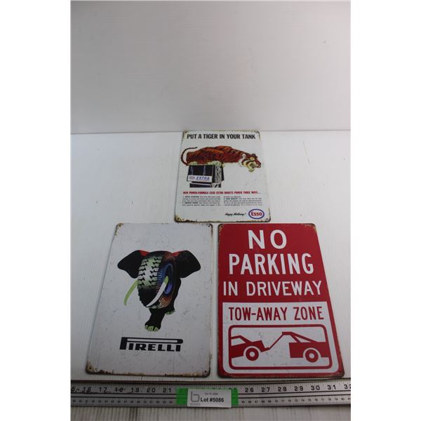 Firelli, No Parking and Esso Signs 12'' x 8''