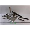 Image 1 : (7) Vintage Kitchen Utensils: Grater, Potato Masher, Bread Knife, Can Opener