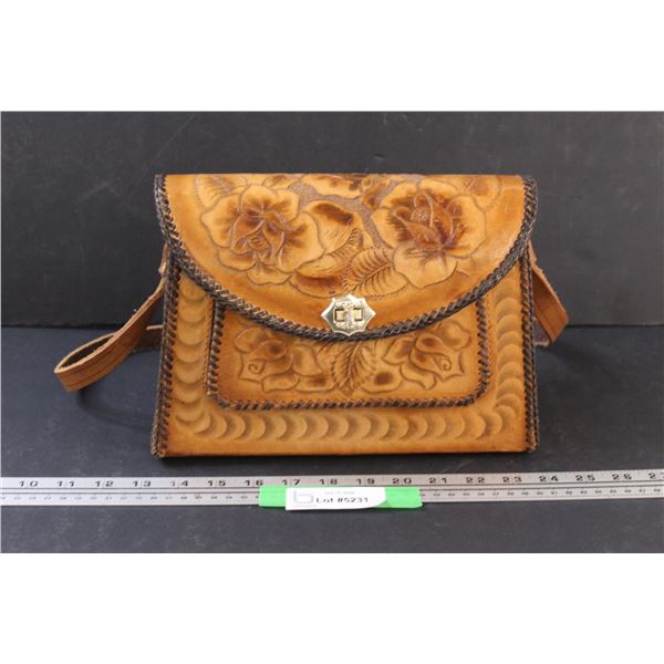 Vintage Leather Handtooled Floral Shoulder Purse