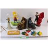 Image 1 : Lot: Bookends, Clear Antique Lamp - Works, Bart Simpson Skateboard (Missing Wheel), Matador Figurine