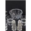 Image 3 : (10) Clear Glass Lot: Cream & Sugar Dishes, Candy Dish, Glasses, Salt & Pepper Shakers, Candleholder