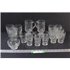 Image 1 : (19) Clear Glass Etched Glasses (Assorted)