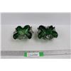 Image 1 : (2) Vintage Art Glass Style Ashtrays Murano Green w/ Silver and Gold Aventurine