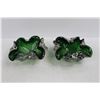 Image 2 : (2) Vintage Art Glass Style Ashtrays Murano Green w/ Silver and Gold Aventurine