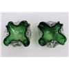 Image 3 : (2) Vintage Art Glass Style Ashtrays Murano Green w/ Silver and Gold Aventurine