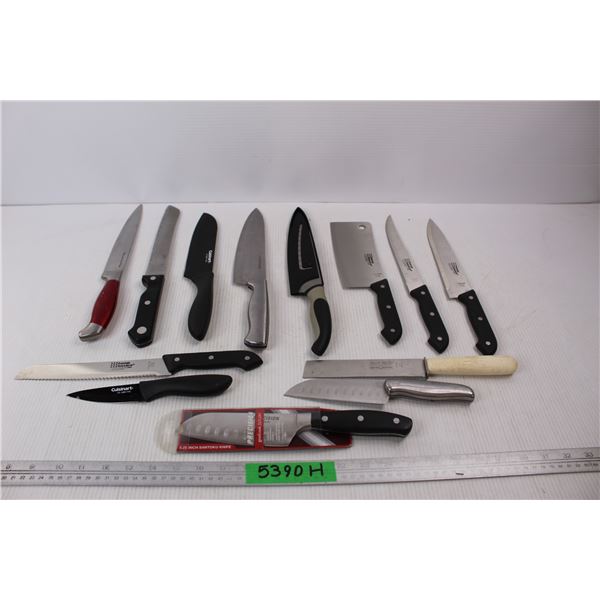 Various Home Kitchen Knives/ Cleavers, Kitchen-Aid, Home Basics, Cuisinart, Misc.