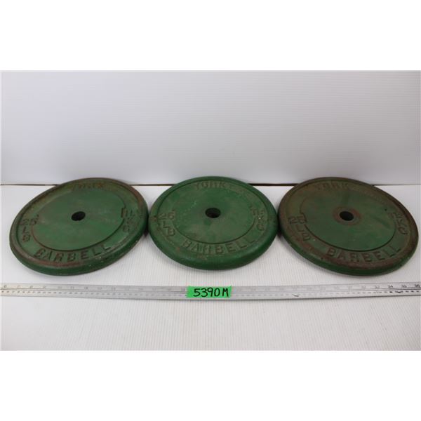 (3) York 25lb Barbell Plates