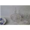 Image 3 : Glassware - Crystal Dish w/Lid - Ceramic Creamer & Sugar Bowl - Collector Spoons - Crystal Dish