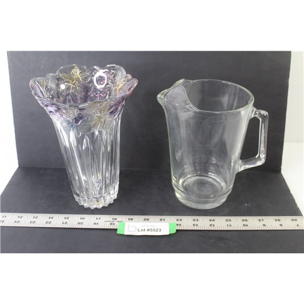 Glass Pitcher - Glass Pitcher w/ Purple Grapes & Leaves