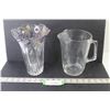 Image 1 : Glass Pitcher - Glass Pitcher w/ Purple Grapes & Leaves