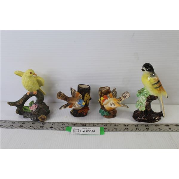(2) Sm Ceramic Bird Vases - (2) Ceramic Bird Ornaments