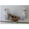 Image 1 : Hanging Pottery Style - Bird Plant Pot - (2) Holand Themed Vanilla Extract Bottles