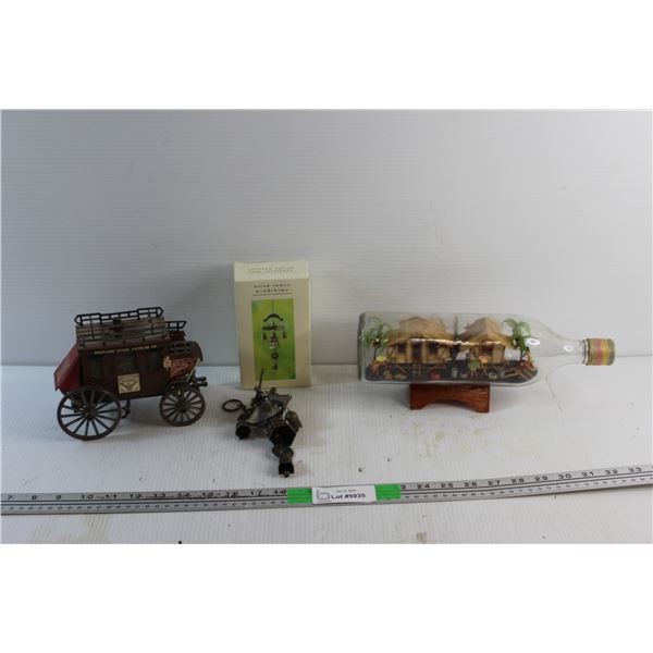 Village in the Bottle, Asian Tower Windchime and U.S Mail Carriage Radio - Tested