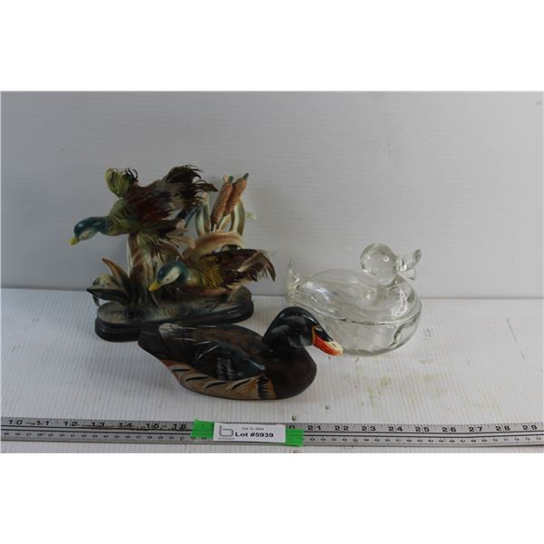 Duck Decorations and Glass Duck Candy Dish