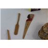 Image 9 : Japanese Hand Fan. Indigenous Ornaments, Golfer Figurine, Jewelry Storage Boxes. Necklace & Earrings