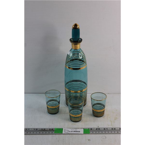 Glass Decanter and (3) Matching Glasses
