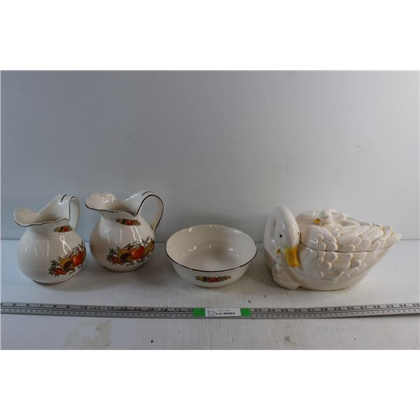 Ceramic Swan Cookie Bowl, Ceramic Pitchers and Bowl Set