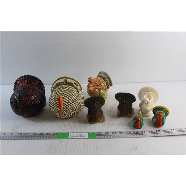 Ceramic Turkey Salt & Pepper Shakers, Bowls, Candle Holder and Turkey Candles