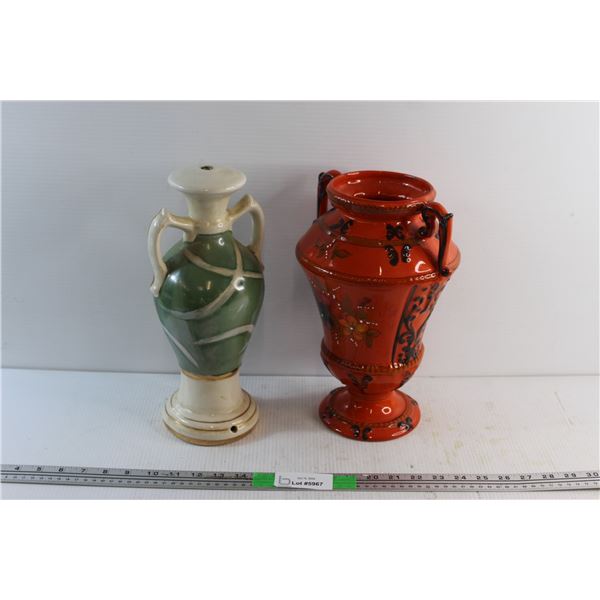 Hand Painted Made in Portugal Ceramic Vase and Lamp Base