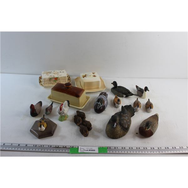 Butter Dishes and Assorted Duck Decorations