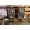 Image 1 : Vintage Acoustic Research Inc. Speakers w/Solid Wood Boxes & Metal Stands on Casters - As Is