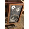 Image 2 : Vintage Acoustic Research Inc. Speakers w/Solid Wood Boxes & Metal Stands on Casters - As Is