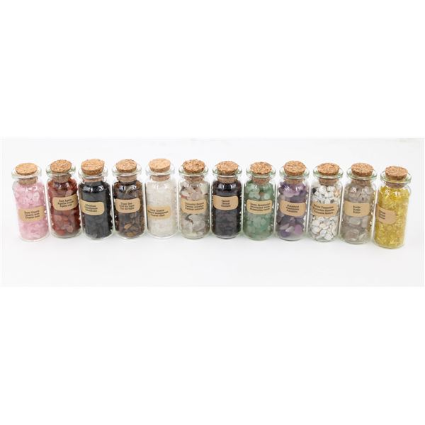 BOX WITH- 12 VIALS OF GEMSTONES