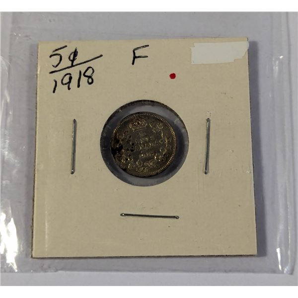 1918 SILVER CANADA 5 CENTS COIN