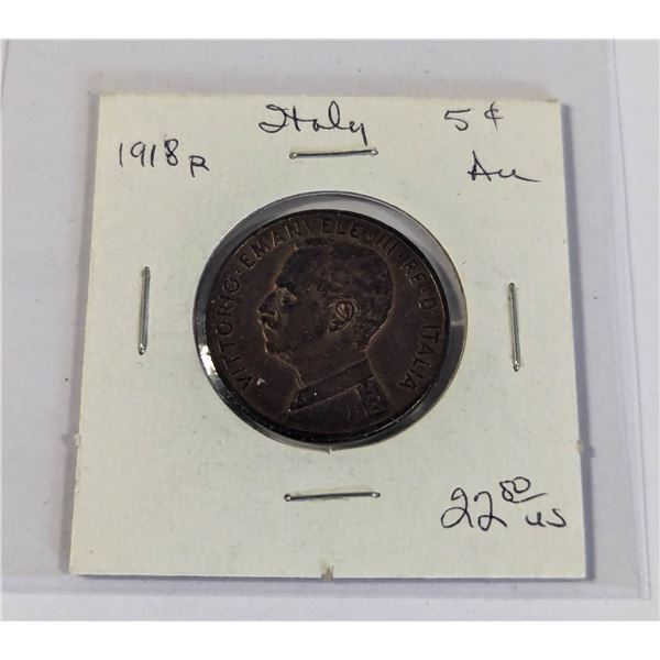 1918R ITALY 5 CENTS COIN