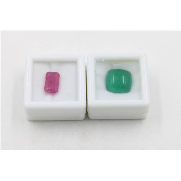 #243-UNHEATED GREEN AGATE 8.35CT & RED RUBY 3.90CT