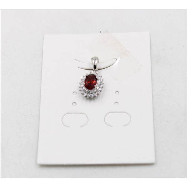 #91-UNHEATED  RED GARNET  & CZ GEMSTONE PENDANT