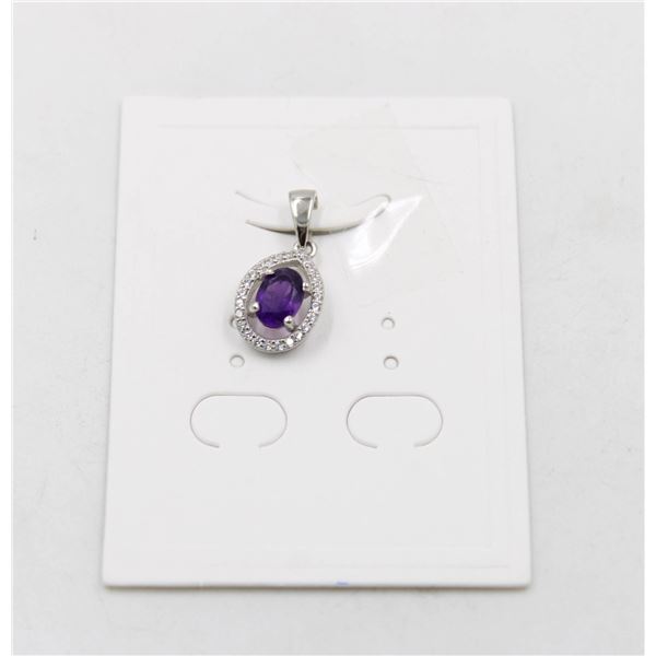 #74--UNHEATED  AMETHYST & CZ GEMSTONE PENDANT