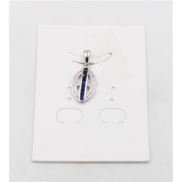 #36-HEATED BLUE SAPPHIRE  & CZ GEMSTONE PENDANT