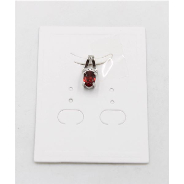 #108-UNHEATED  RED GARNET  & CZ GEMSTONE PENDANT