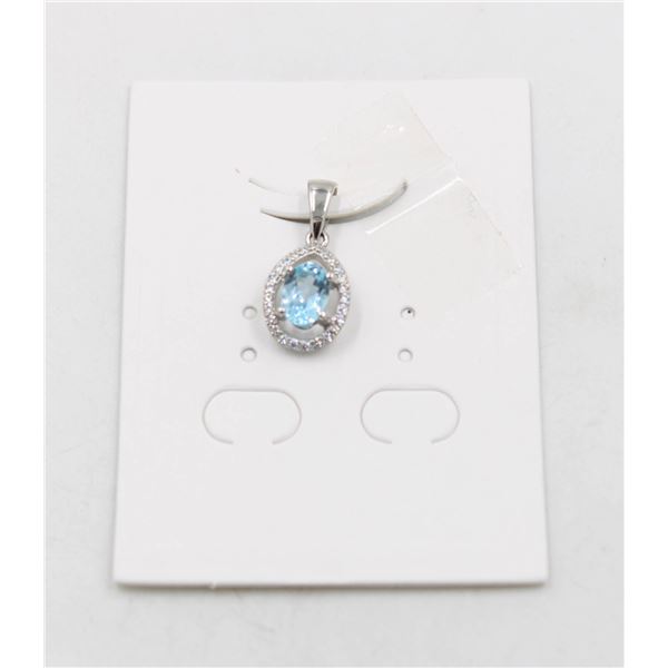 #07-SKY BLUE TOPAZ & CZ GEMSTONE PENDANT