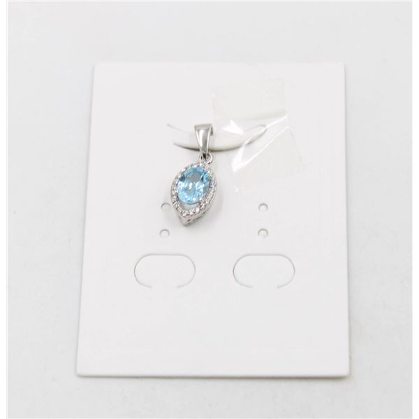 #02-SKY BLUE TOPAZ & CZ GEMSTONE PENDANT