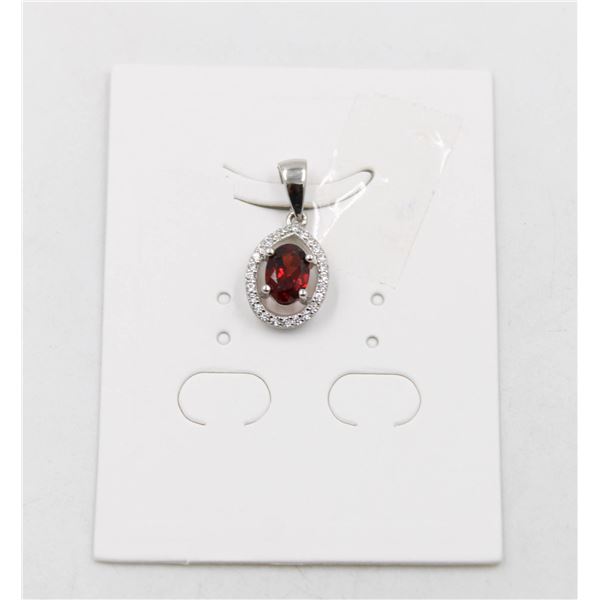 #113-UNHEATED  RED GARNET  & CZ GEMSTONE PENDANT