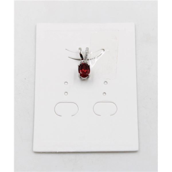 #96-UNHEATED  RED GARNET  & CZ GEMSTONE PENDANT