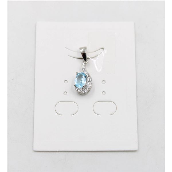 #17-SKY BLUE TOPAZ & CZ GEMSTONE PENDANT