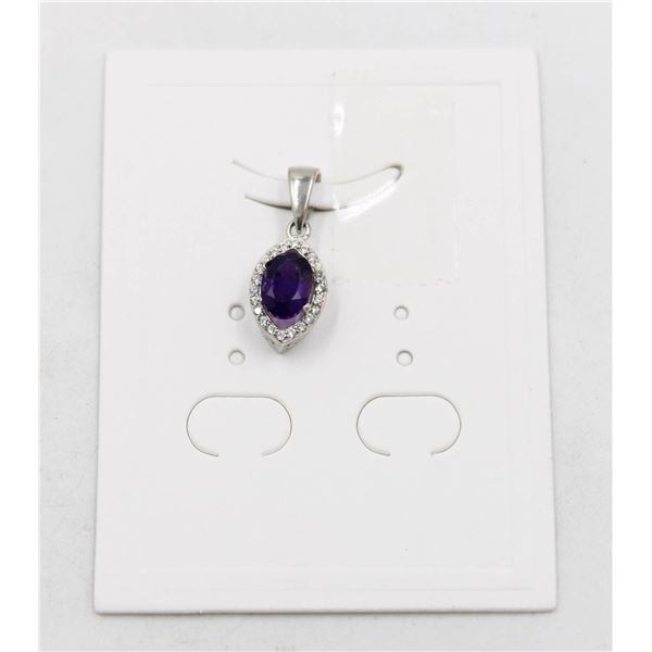 #86-UNHEATED  AMETHYST & CZ GEMSTONE PENDANT