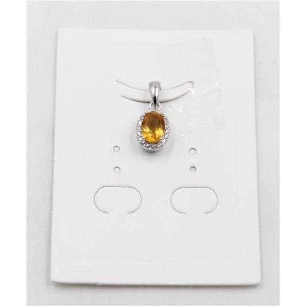#61-UNHEATED CITRINE  & CZ GEMSTONE PENDANT