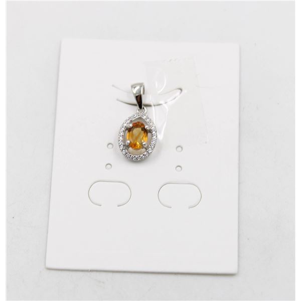 #57-UNHEATED CITRINE  & CZ GEMSTONE PENDANT