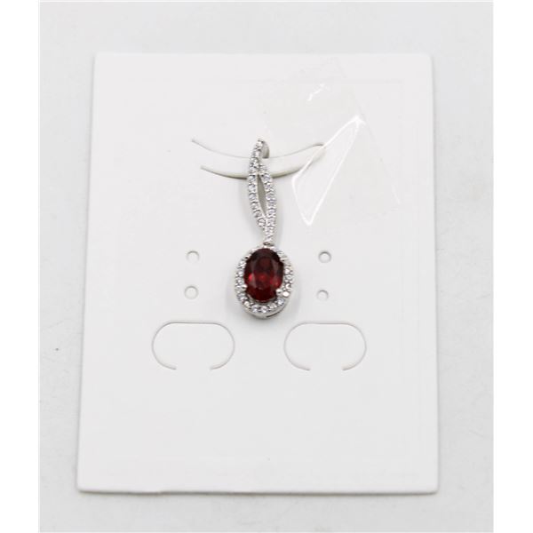 #103-UNHEATED  RED GARNET  & CZ GEMSTONE PENDANT