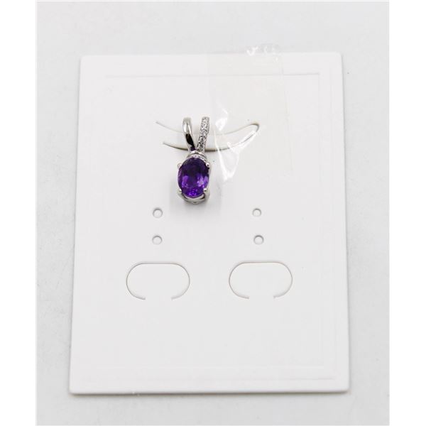#79-UNHEATED  AMETHYST & CZ GEMSTONE PENDANT