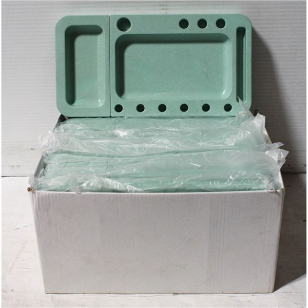 10 PACK GREEN PLASTIC ALL IN ONE ROLLING TRAYS -