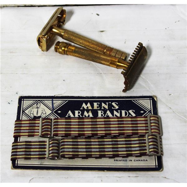 TWO VINTAGE BRASS GILLETTE RAZORS AND