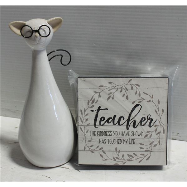 NEW CERAMIC KITTY CAT WITH TEACHER WALL ART