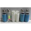 Image 1 : 6 GLASS BOTTLES WITH LIDS - 2 WHITE, 3 BLUE, 1